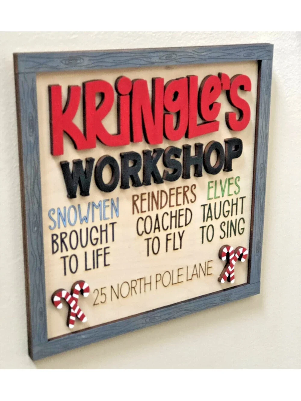 Framed Christmas 3D Wall Art 9x9 Kringles Workshop- Hand Painted Laser Cut